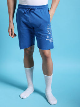 The Indian Garage Co - Men Blue Regular Fit Placement Print Mid-Rise Knitted Shorts