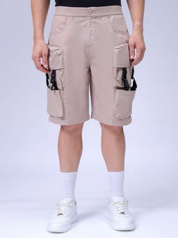 The Indian Garage Co - Men Beige Relaxed Fit Solid Mid-Rise Cargo Shorts