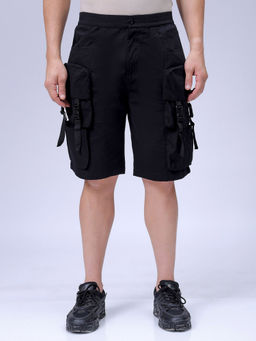 The Indian Garage Co - Men Black Relaxed Fit Solid Mid-Rise Cargo Shorts