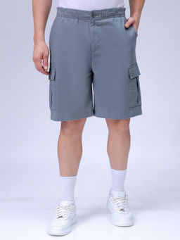 The Indian Garage Co - Men Blue Relaxed Fit Solid Mid-Rise Cargo Shorts