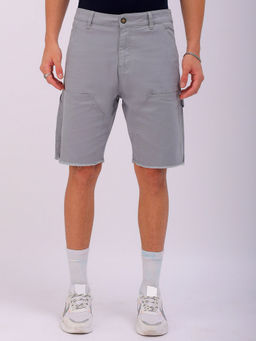 The Indian Garage Co - Men Grey Relaxed Fit Patched Mid-Rise Carpenter Utility Cargo Shorts