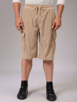 The Indian Garage Co - Men Beige Loose Textured Mid-Rise Cargo Shorts
