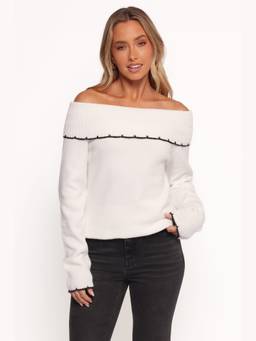 Petal & Pup - Yoana Off Shoulder Knit White Sweater