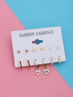 Carlton London - Rose Gold Pleated Multipack Garden Themed Earrings (Set Of 6)