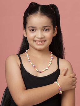 Carlton London - Gold Pleated Colourful Beads and Heart Kids Jewellery Set