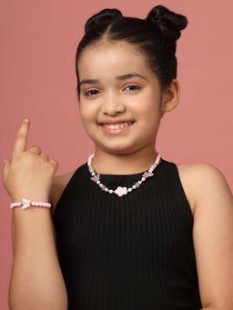 Carlton London - Pink Colour Beaded Garden Themed Kids Jewellery Set