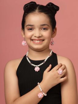 Carlton London - Silver Pleated Garden Themed Jewellery Set