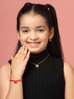 Carlton London - Rose Gold Pleated Pearl Red Shell Butterfly Jewellery Set