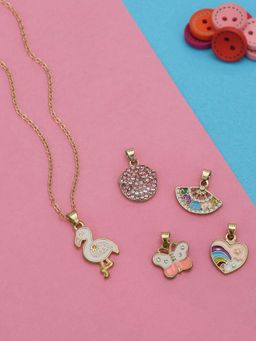 Carlton London - Genz Rose Gold Pleated Inter Changeable Multi Figure Enamel Pendant Necklace