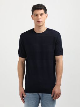 Tommy Hilfiger - Striped Regular Fit Cotton T-Shirt-Navy Blue