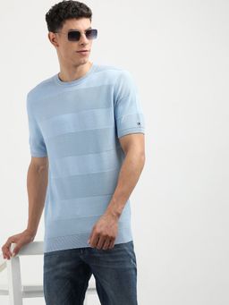 Tommy Hilfiger - Striped Regular Fit Cotton T-Shirt-Blue