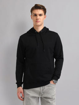 AD By Arvind - Modern Slim Fit Solid Hoodie-Black