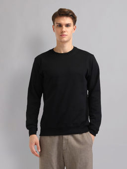 AD By Arvind - Modern Slim Fit Solid Sweatshirt-Black