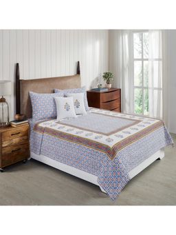 RATAN JAIPUR - Indian Way Blue Hand Block Printed Cotton Bedcover