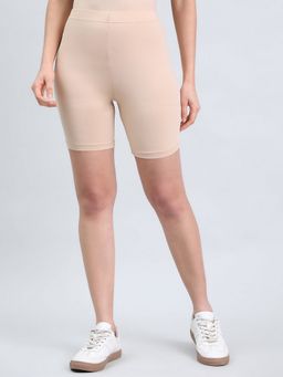 Go Colors - Women Solid Beige Seamless Cycling Shorts