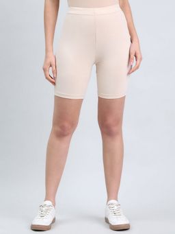 Go Colors - Women Solid Light Beige Seamless Cycling Shorts