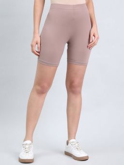 Go Colors - Women Solid Light Brown Seamless Cycling Shorts