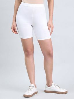 Go Colors - Women Solid White Seamless Cycling Shorts