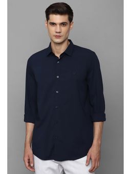 Allen Solly - Men Navy Blue Slim Fit Solid Full Sleeves Casual Shirt