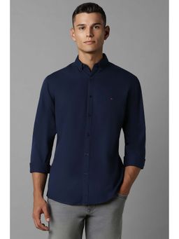 Louis Philippe - Men Navy Blue Slim Fit Solid Full Sleeves Casual Shirt