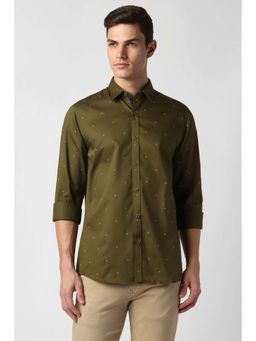 Peter England - Men Olive Slim Fit Printed Full Sleeves Casual Shirt