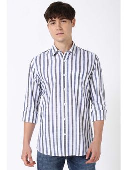 Peter England - Men White Slim Fit Stripe Shirt
