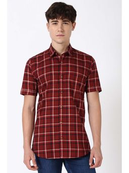 Peter England - Men Maroon Slim Fit Check Shirt