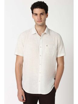 Peter England - Men Cream Slim Fit Printed Shirt