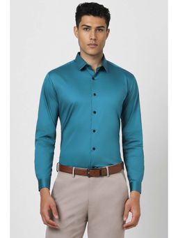 Van Heusen - Men Blue Slim Fit Solid Full Sleeves Party Shirt
