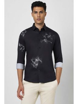 Van Heusen - Men Black Slim Fit Floral Printed Full Sleeves Party Shirt