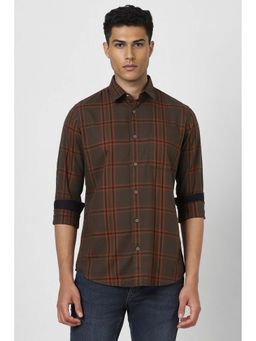 Van Heusen - Men Brown Slim Fit Check Full Sleeves Casual Shirt