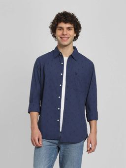 American Eagle - Men Navy Blue Printed Slim Fit Everyday Button-Up Shirt