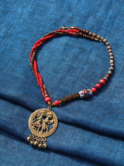 ExclusiveLane - Multi-Color Tribal Couple Beaded Bohemian Handcrafted In Dhokra Art Brass Necklace