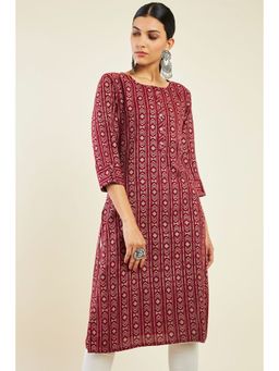 Soch - Women Maroon Rayon Printed Kurta