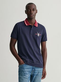 GANT - Men Navy Blue Solid Sail Pique Polo