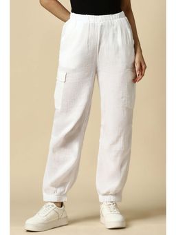 Allen Solly - Women White Regular Fit Textured Casual Cargo Joggers