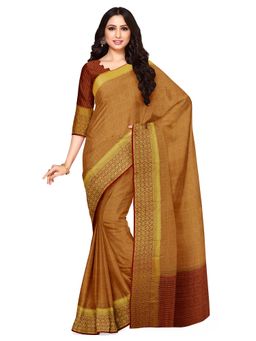 Mimosa - Brown Floral Embellished Saree With Unstitched Blouse