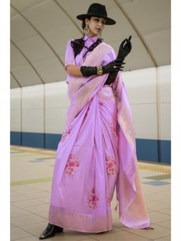 SGF11 - Lavender Kanjivaram Floral Woven Soft Silk Saree with Unstitched Blouse