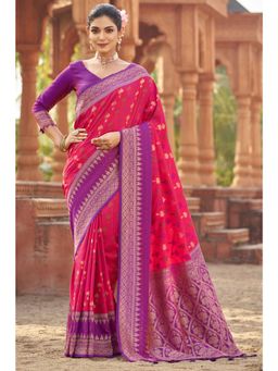 SGF11 - Rani Pink Kanjivaram Patola Pure Soft Silk Saree with Unstitched Blouse