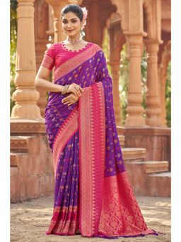 SGF11 - Purple Kanjivaram Patola Pure Soft Silk Saree with Unstitched Blouse