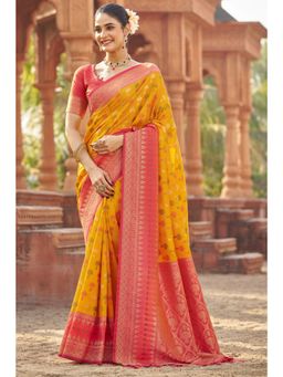 SGF11 - Yellow Kanjivaram Patola Pure Soft Silk Saree with Unstitched Blouse