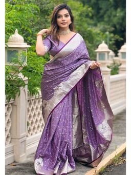 SGF11 - Lavender Kanjivaram Woven Soft Silk Saree with Unstitched Blouse