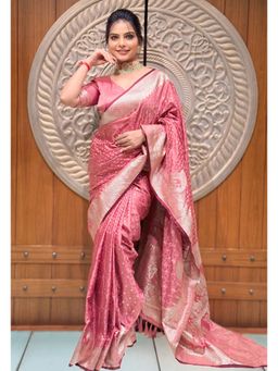 SGF11 - Peach Kanjivaram Woven Soft Silk Saree with Unstitched Blouse