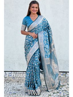 SGF11 - Blue Kanjivaram Soft Silk Saree with Unstitched Blouse