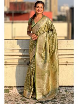 SGF11 - Olive Kanjivaram Soft Silk Saree with Unstitched Blouse
