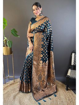 SGF11 - Teal Kanjivaram Soft Silk Saree with Unstitched Blouse
