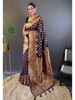 SGF11 - Dark Purple Kanjivaram Soft Silk Saree with Unstitched Blouse