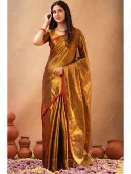 SGF11 - Gold Solid Trendy Tissue Soft Silk Saree with Unstitched Blouse
