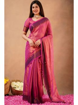 SGF11 - Pink Kanjivaram Woven Soft Silk Saree with Unstitched Blouse