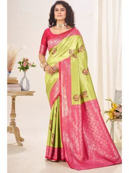 SGF11 - Light Green Zari Woven Kanjivaram Soft Silk Saree with Unstitched Blouse